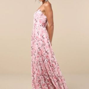 Floral Pink Strapless Maxi Dress